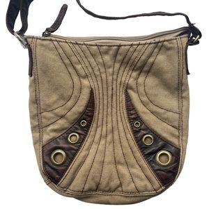 Vintage Route 66 Beige Canvas Crossbody Bag